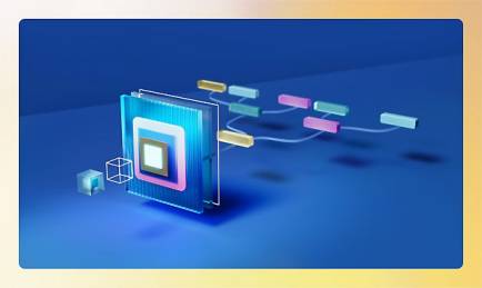 3D Azure infrastructure graphic_ microchip connected to cloud computing nodes.
